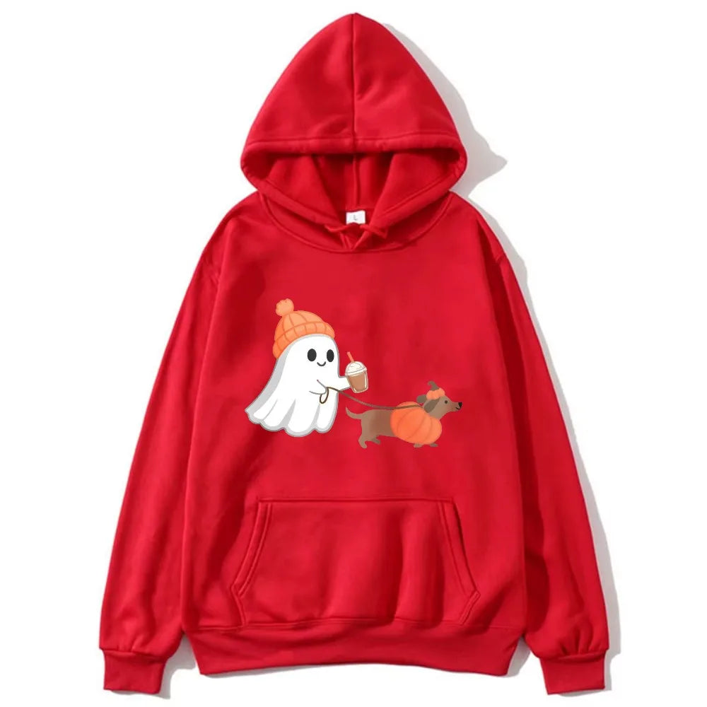 Ghost Walking Dachshund Halloween Hoodie Unisex