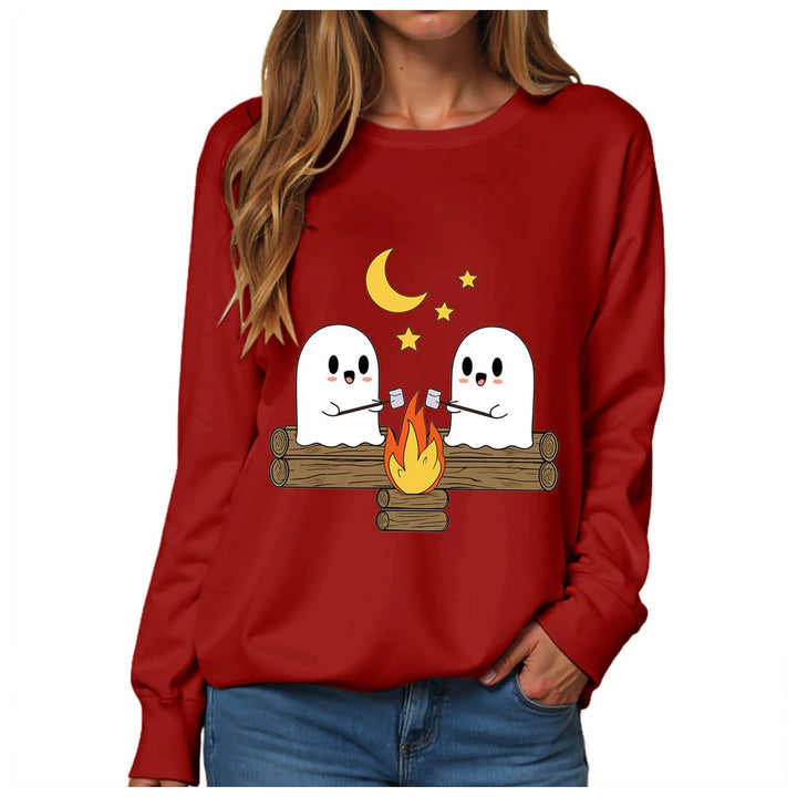 Women's Halloween Print Funnel Neck Sweatshirt