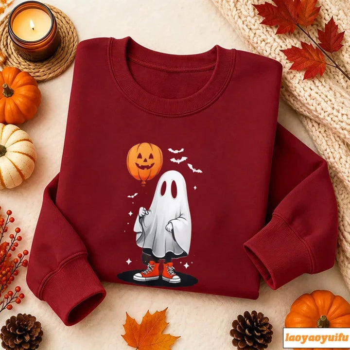 Ghost with Pumpkin Balloon Halloween Sweatshirt