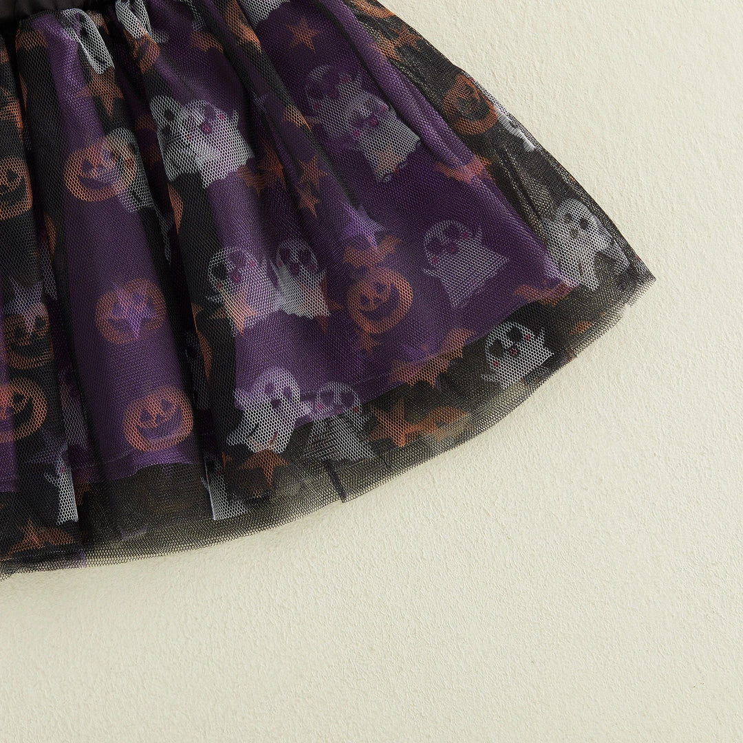 Toddler Girls Ghost Pumpkin Embroidery Outfit Set