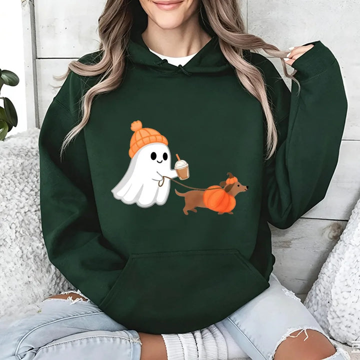 Ghost Walking Dachshund Halloween Hoodie Unisex
