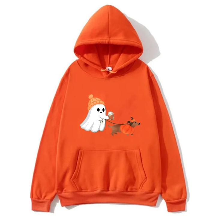 Ghost Walking Dachshund Halloween Hoodie Unisex