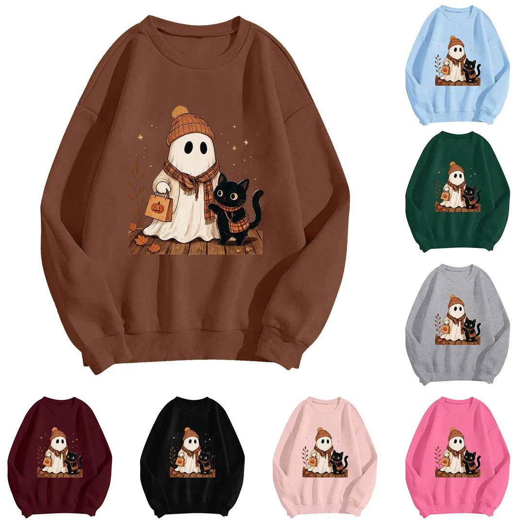 Women's Halloween Colorblock Sleeve Crewneck Sweatshirt