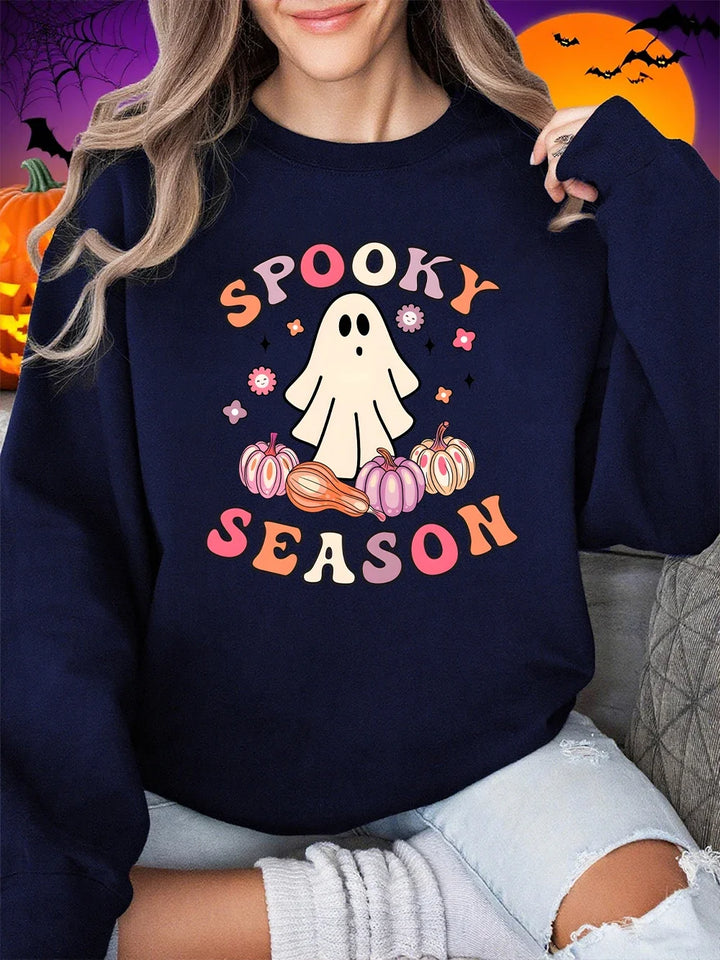 Spooky Season Ghost Print Fleece Halloween Sweatshirt