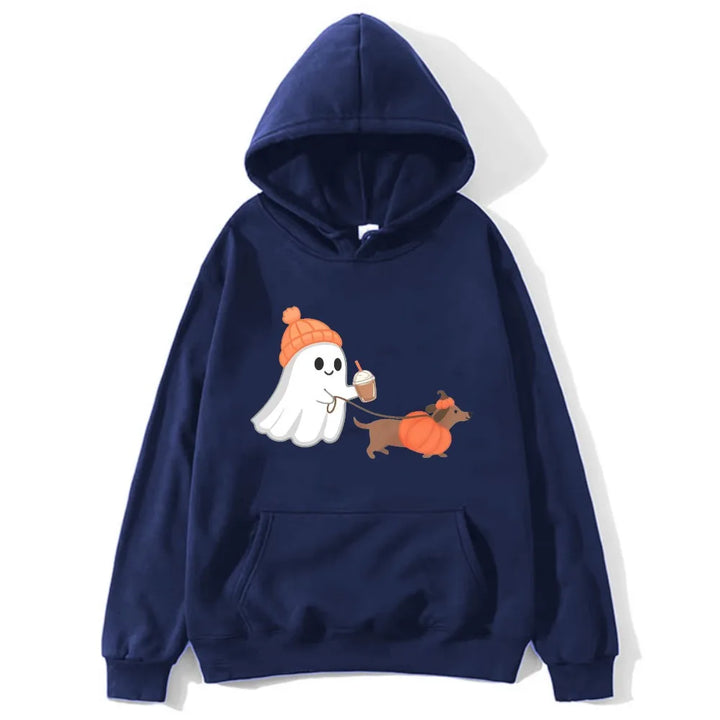 Ghost Walking Dachshund Halloween Hoodie Unisex