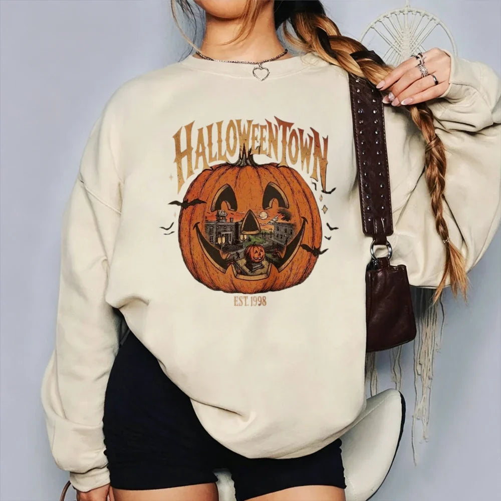 Women's Retro Halloweentown EST 1998 Fall Jack-O'-Lantern Pumpkin Sweatshirt