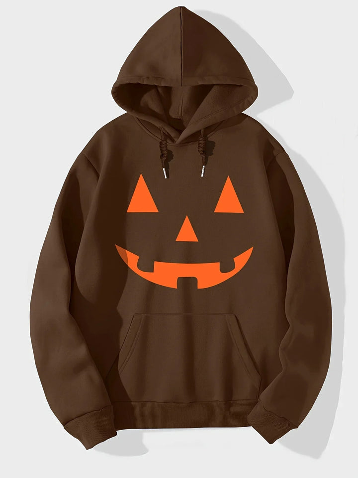 Retro Jack-o'-Lantern Halloween Fleece Hoodie | Unisex Cute Pumpkin Graphic Pullover Sweatshirt