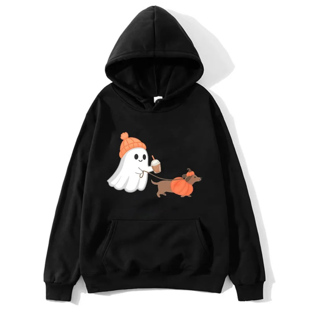 Ghost Walking Dachshund Halloween Hoodie Unisex