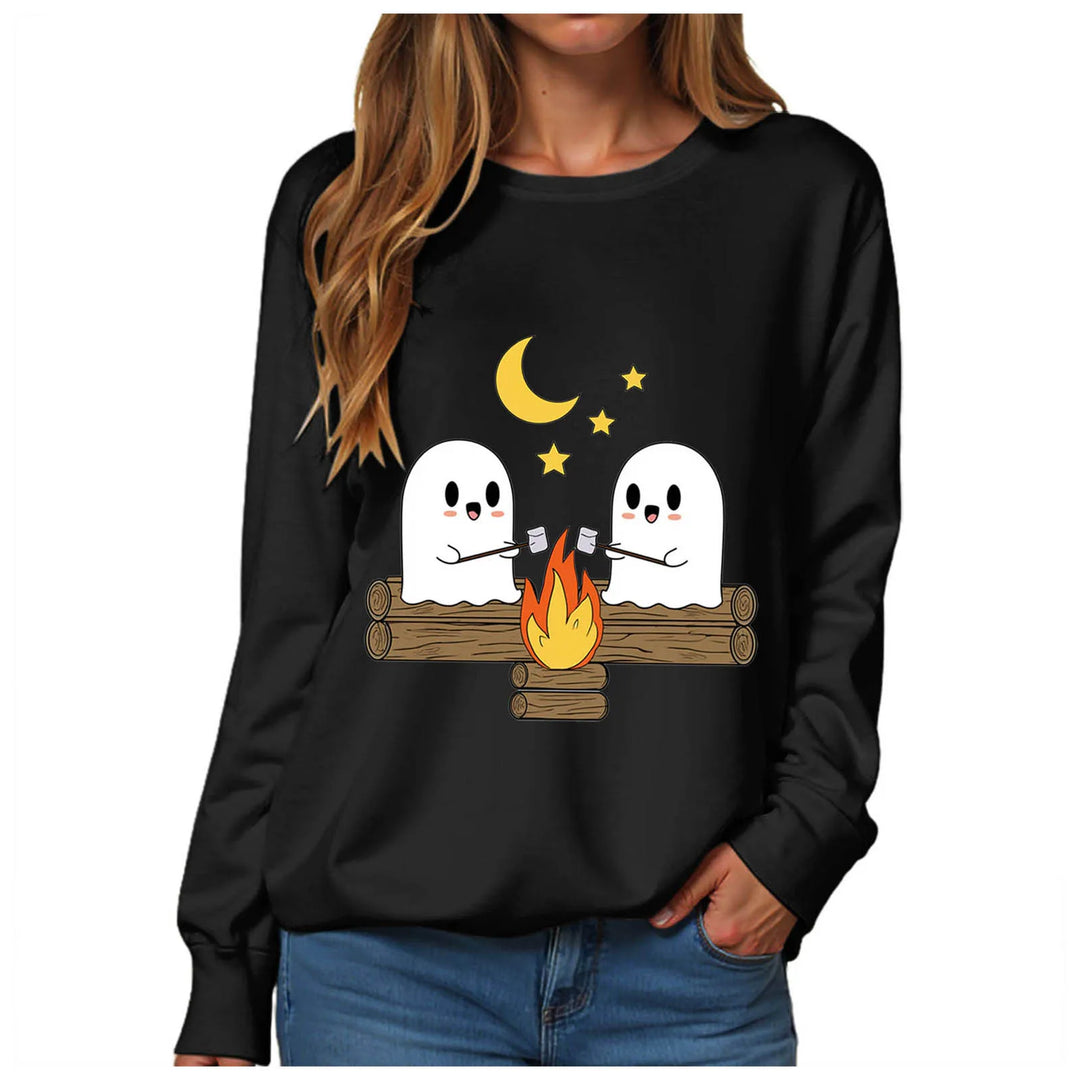 Women's Halloween Print Funnel Neck Sweatshirt