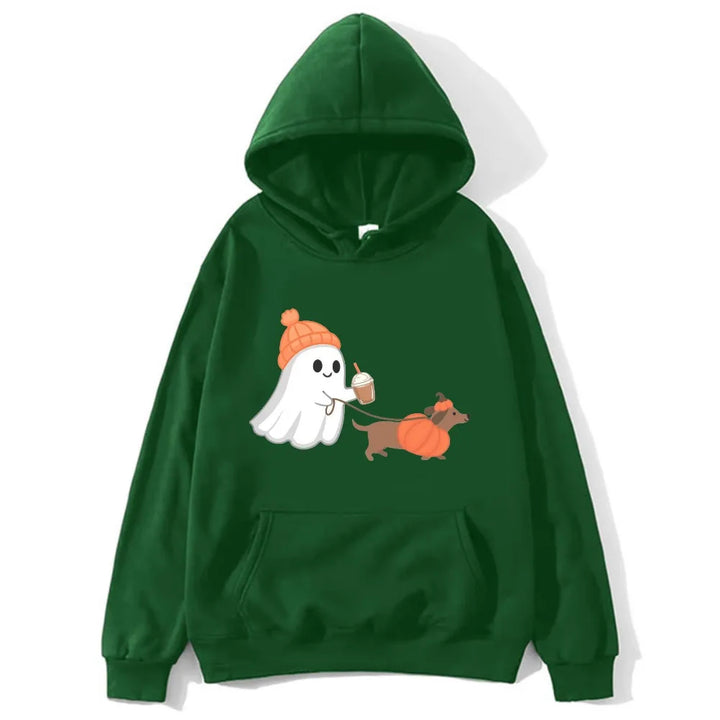 Ghost Walking Dachshund Halloween Hoodie Unisex