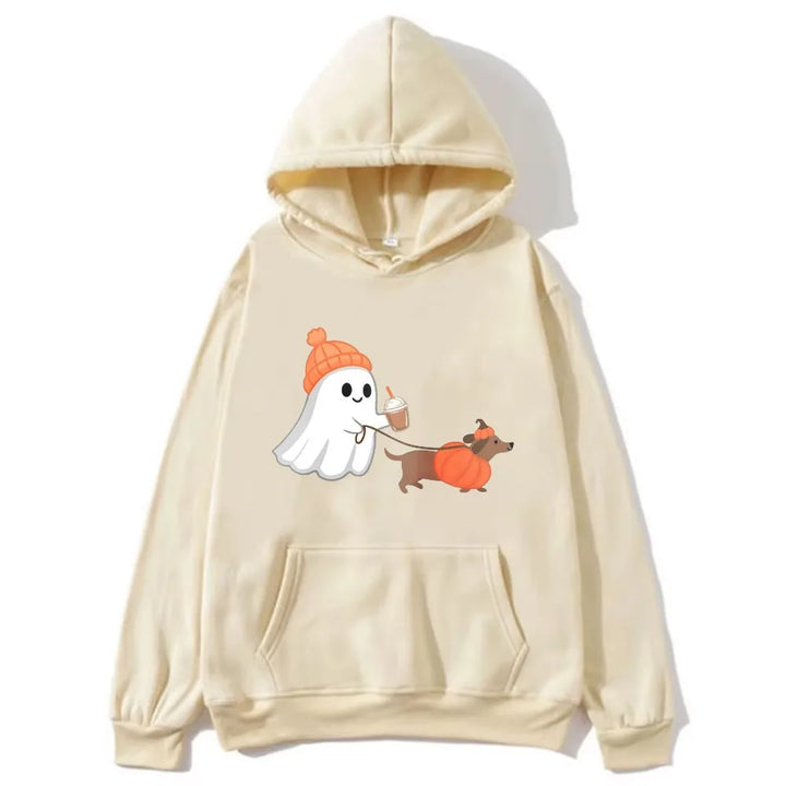 Ghost Walking Dachshund Halloween Hoodie Unisex