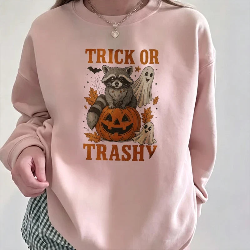Spooky Raccoon Ghost Pumpkin Sweatshirt - Trick or Trashy Halloween Pullover