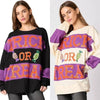 Spooky Sequined Letter Candy Halloween Pullover Hoodie | Cute Patchwork Fall Sweatshirt