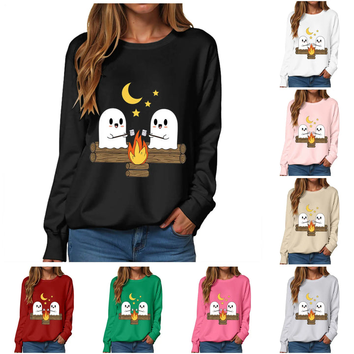 Women's Halloween Print Funnel Neck Sweatshirt