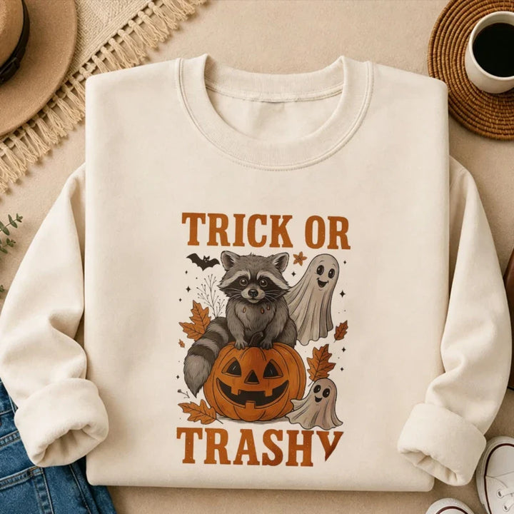 Spooky Raccoon Ghost Pumpkin Sweatshirt - Trick or Trashy Halloween Pullover