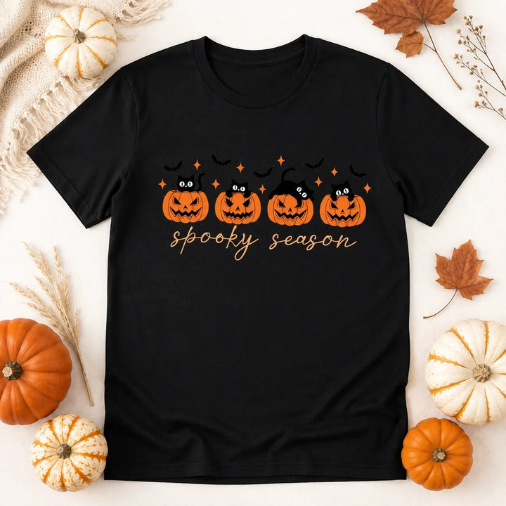 Women's Cute Halloween Cat & Pumpkin T-Shirt