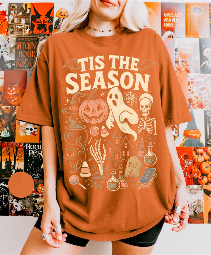 Vintage "It's The Season" Halloween Skeleton Pumpkin T-Shirt