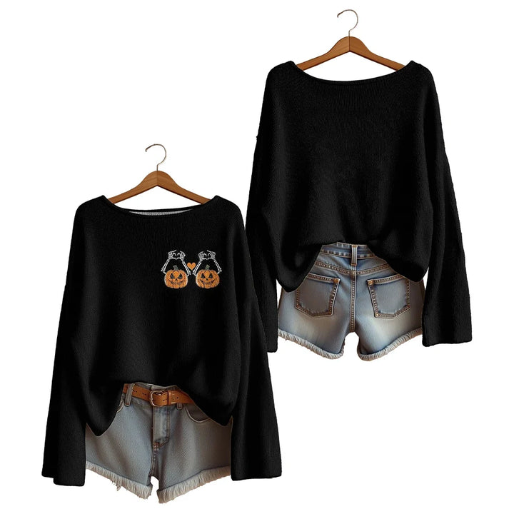 Women's Long-Sleeve Knit Halloween Streetwear Pullover Sweater & Festival Merch