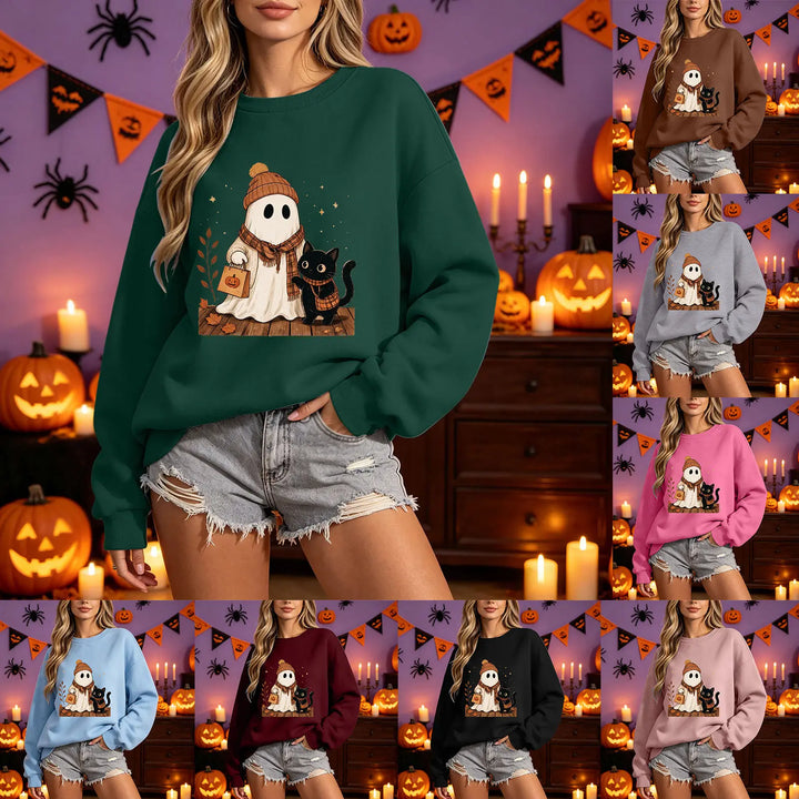 Women's Halloween Colorblock Sleeve Crewneck Sweatshirt