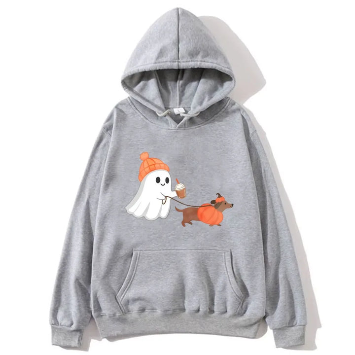 Ghost Walking Dachshund Halloween Hoodie Unisex