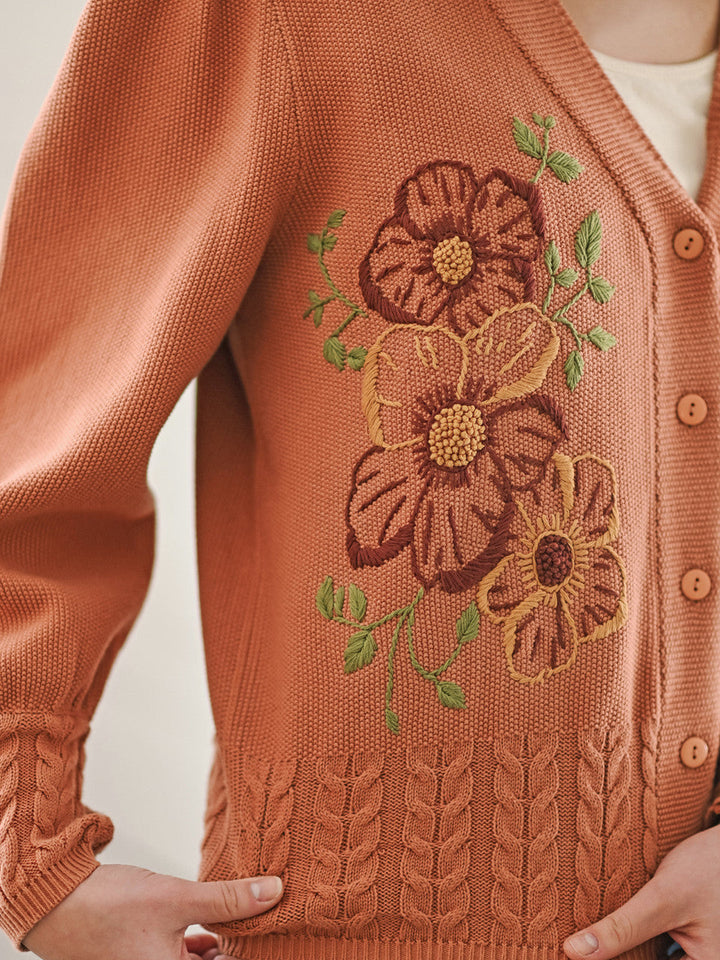 Women's Cotton Pumpkin Patch Cardigan - Halloween Cable Knit Sweater