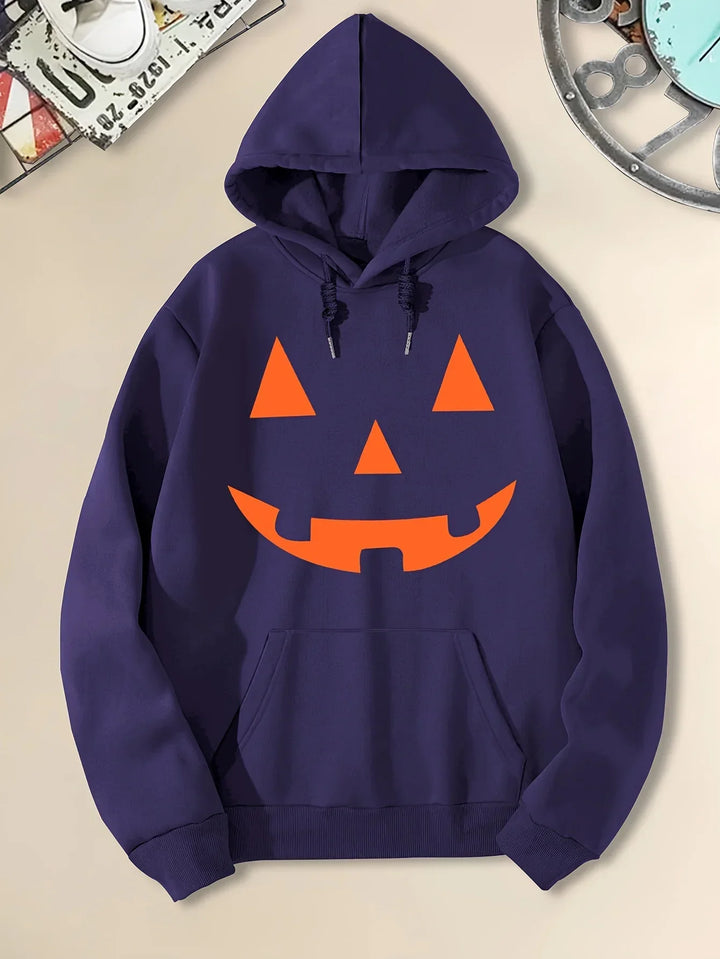 Retro Jack-o'-Lantern Halloween Fleece Hoodie | Unisex Cute Pumpkin Graphic Pullover Sweatshirt