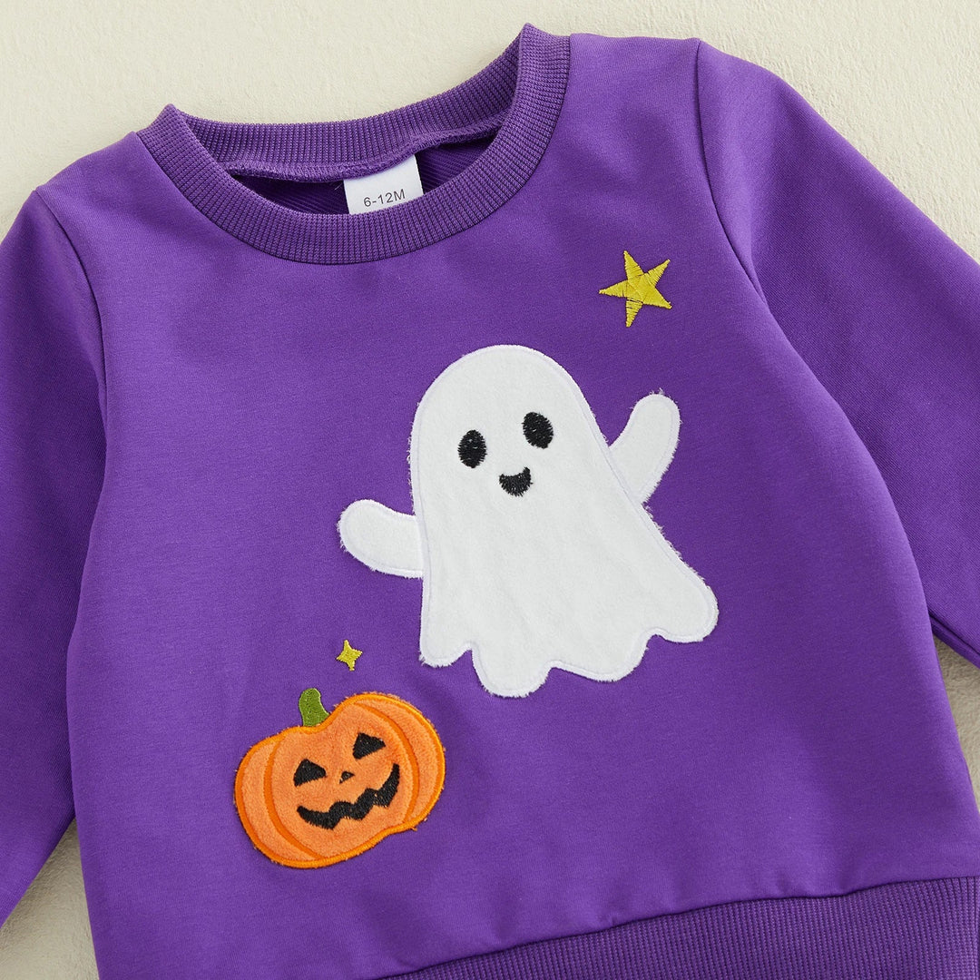Toddler Girls Ghost Pumpkin Embroidery Outfit Set