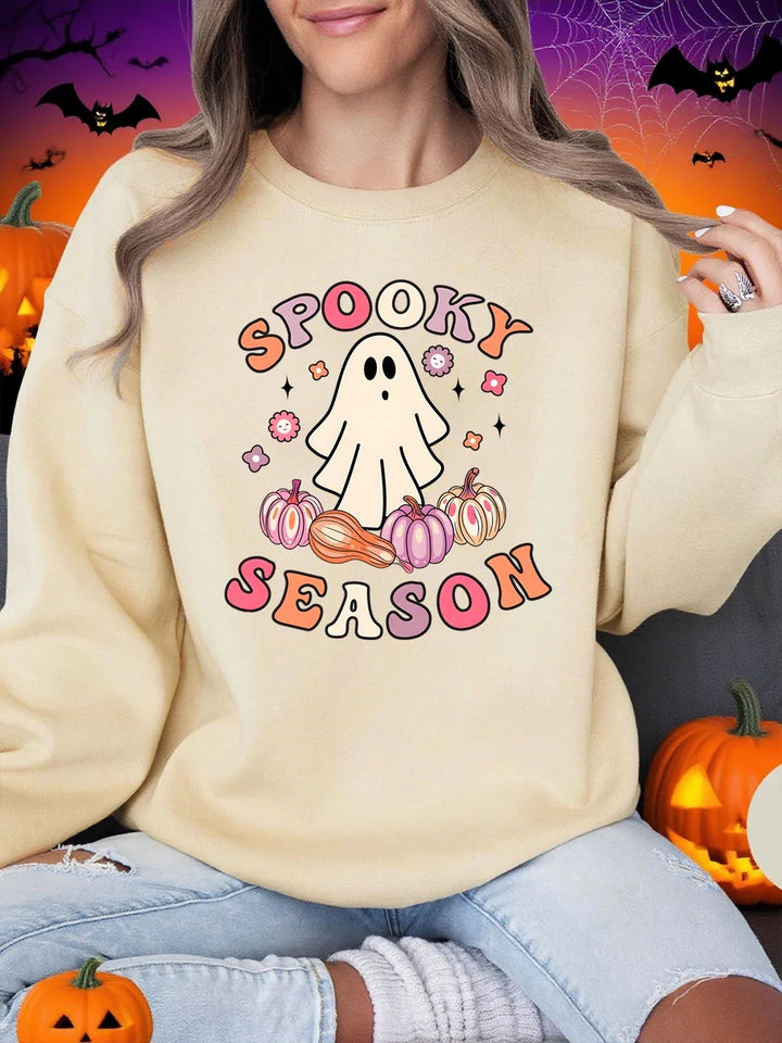 Spooky Season Ghost Print Fleece Halloween Sweatshirt