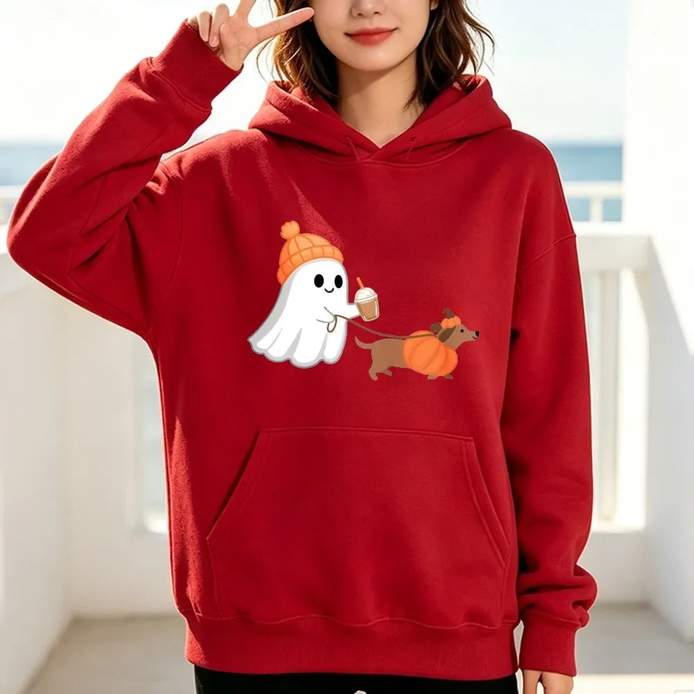 Ghost Walking Dachshund Halloween Hoodie Unisex