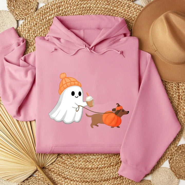 Ghost Walking Dachshund Halloween Hoodie Unisex