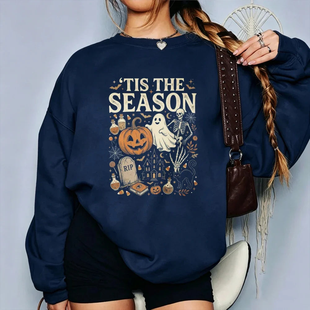 "It's The Season" Spooky Skeleton Pumpkin Halloween Sweatshirt