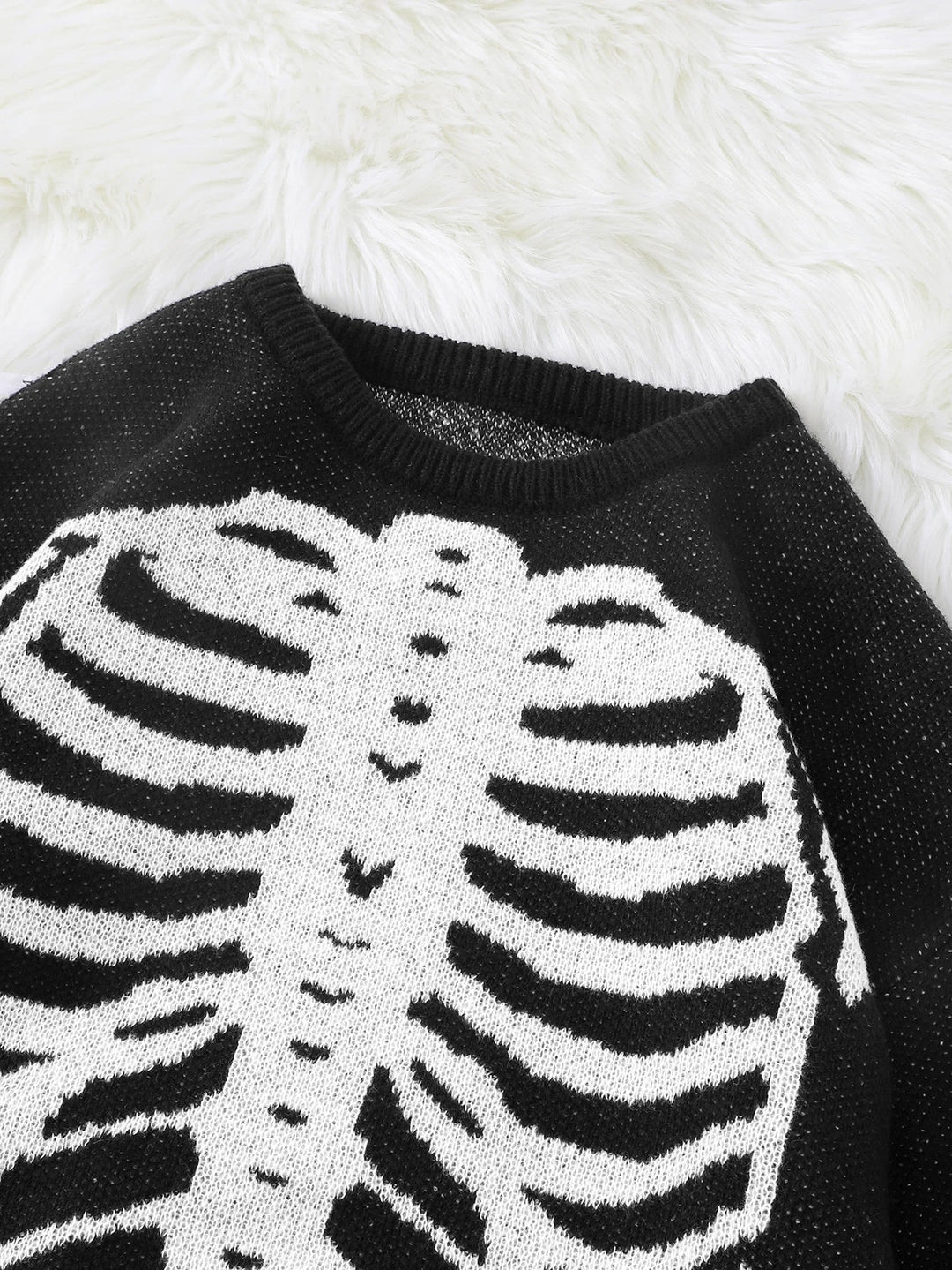 Spooky Skeleton Jacquard Colorblock Halloween Men's Knit Sweater | Crewneck Fall Pullover