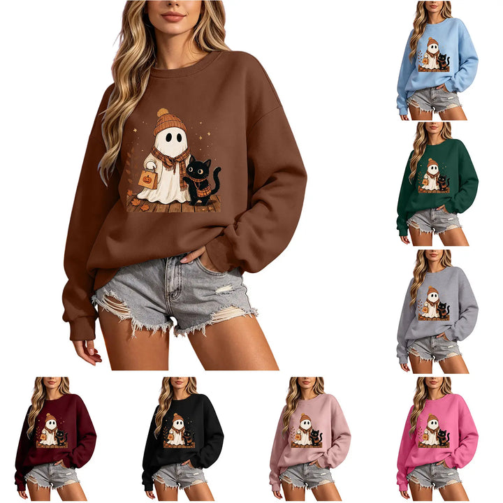 Women's Halloween Colorblock Sleeve Crewneck Sweatshirt