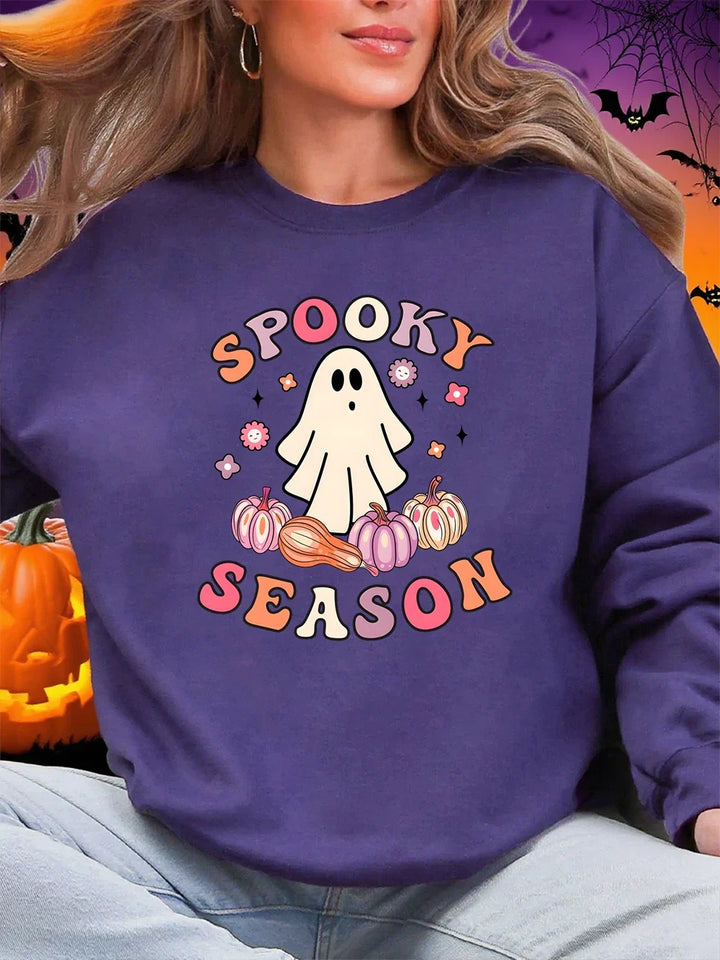 Spooky Season Ghost Print Fleece Halloween Sweatshirt