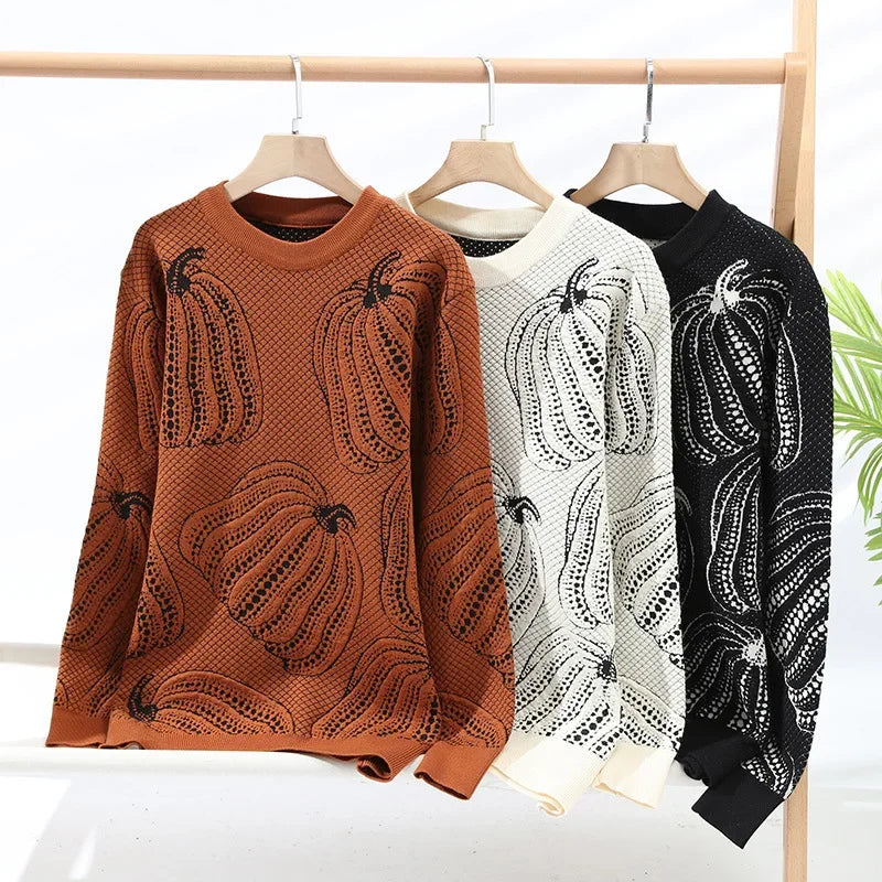 Pumpkin Knit Crew Neck Sweater – Relaxed Fit