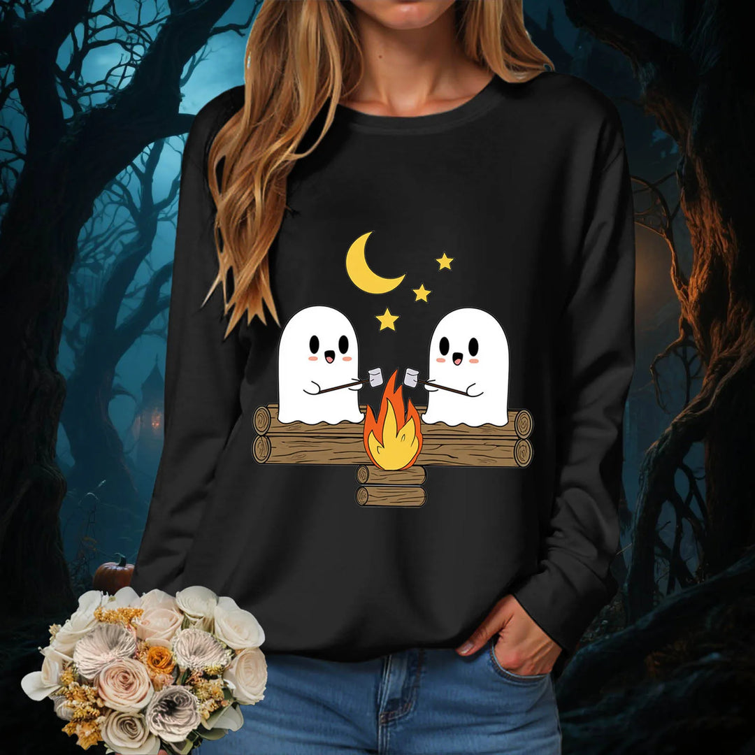 Women's Halloween Print Funnel Neck Sweatshirt