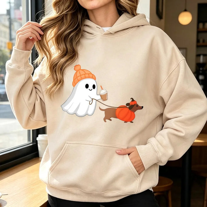 Ghost Walking Dachshund Halloween Hoodie Unisex