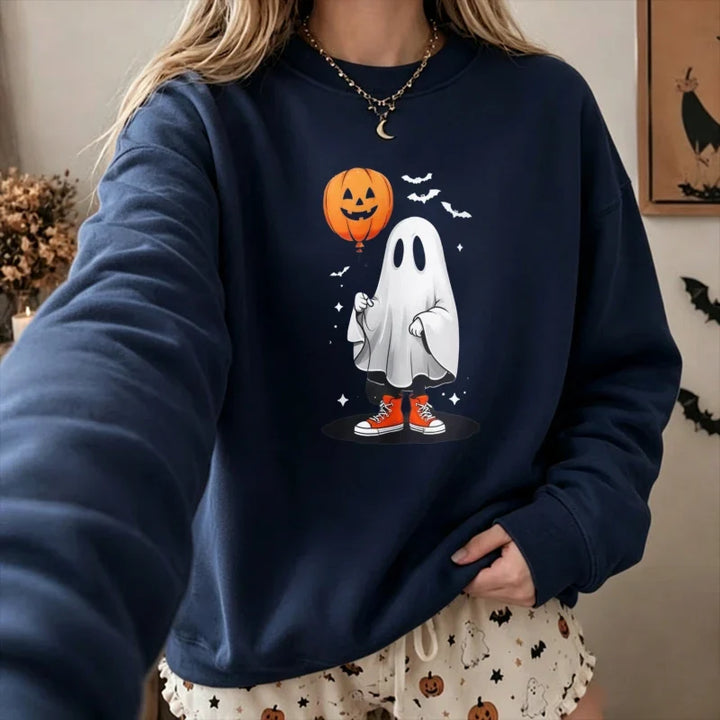 Ghost with Pumpkin Balloon Halloween Sweatshirt
