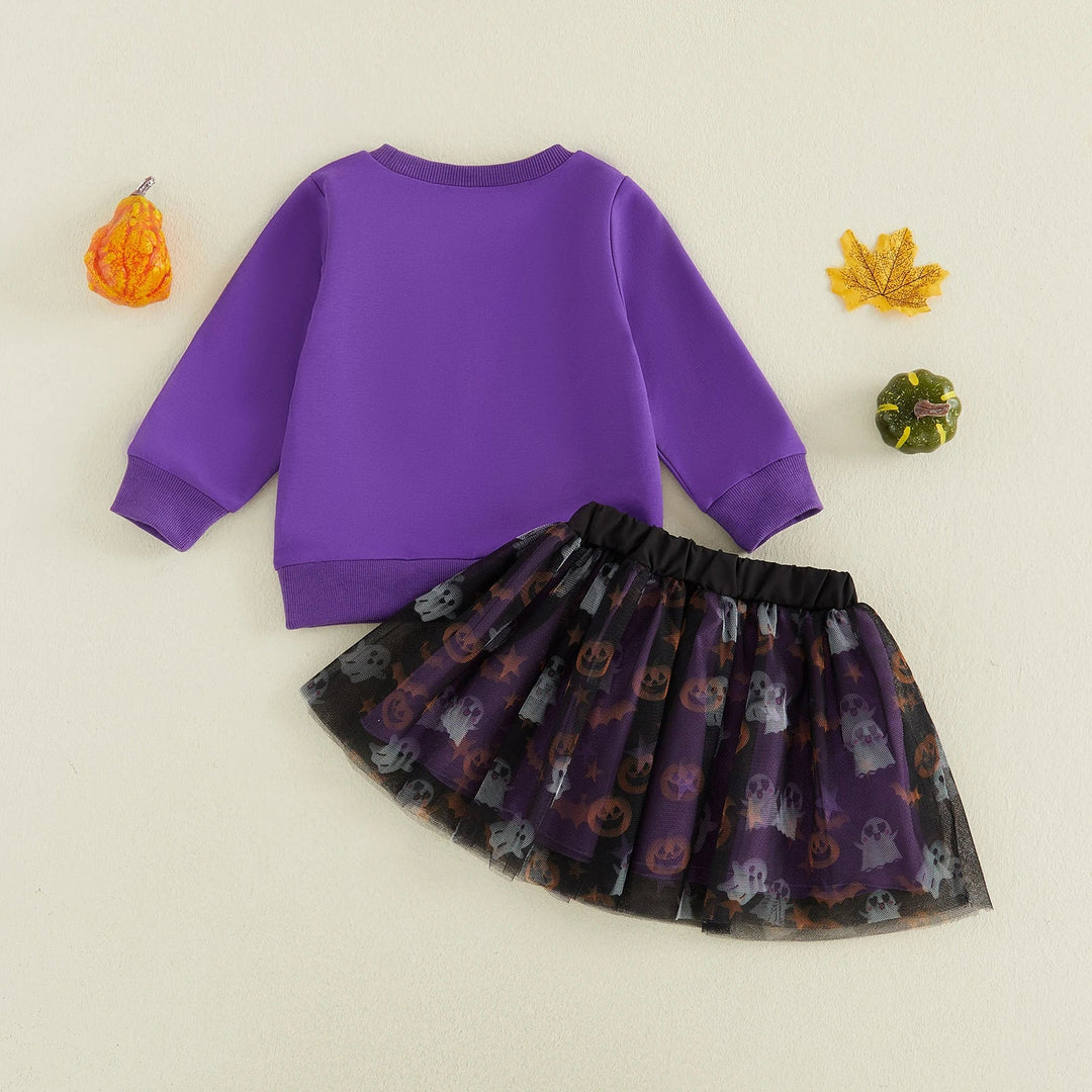 Toddler Girls Ghost Pumpkin Embroidery Outfit Set
