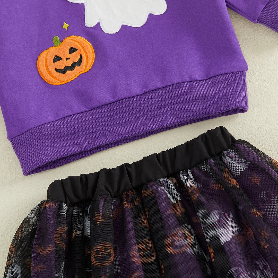 Toddler Girls Ghost Pumpkin Embroidery Outfit Set