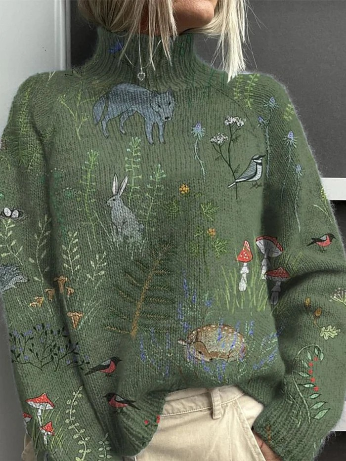 Raina™ | Knitted Animal Print Turtleneck Sweater