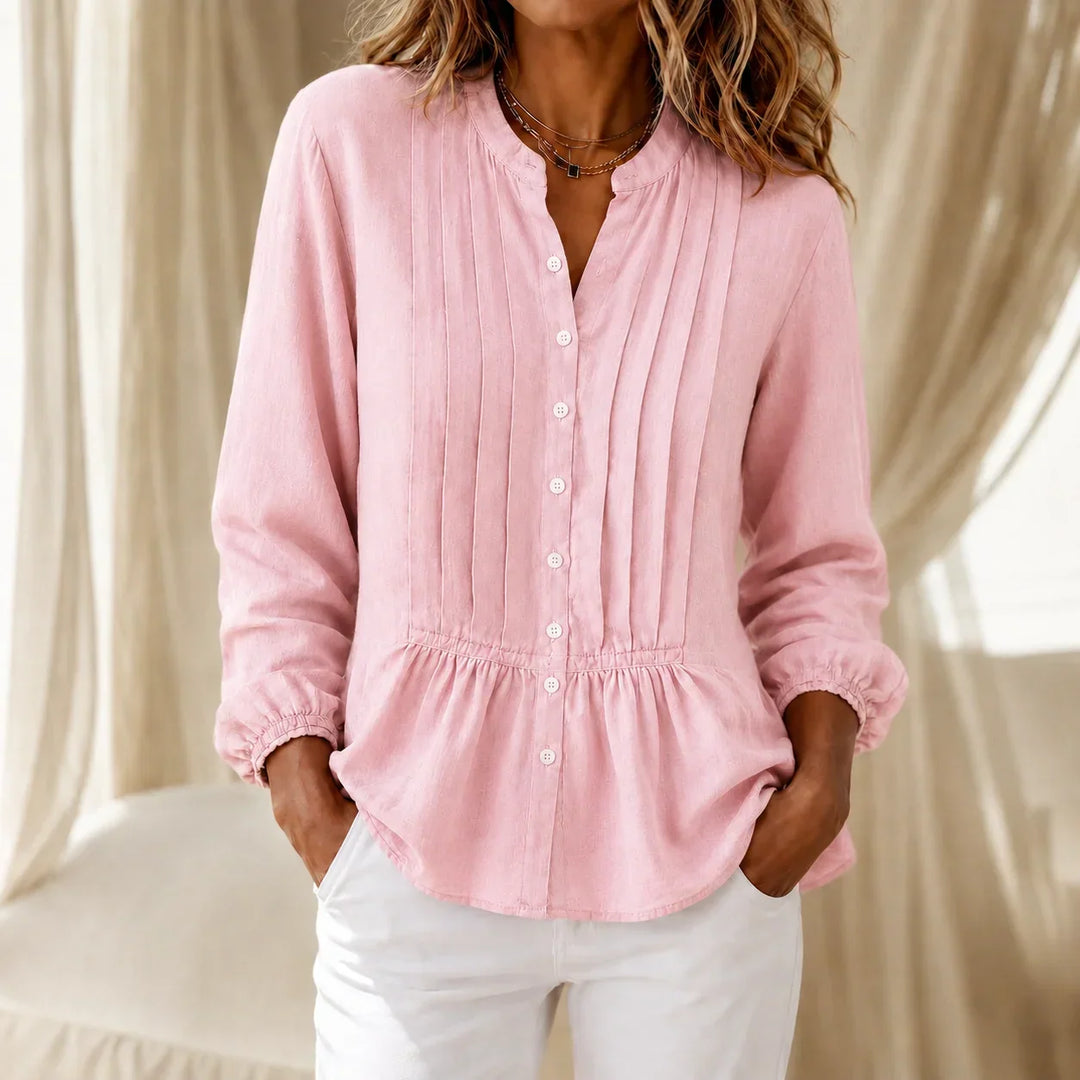 Lunavelle | Women's Pintuck Peplum Blouse | Button-Up