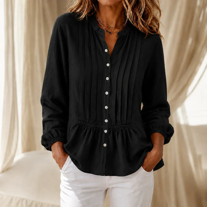 Lunavelle | Women's Pintuck Peplum Blouse | Button-Up