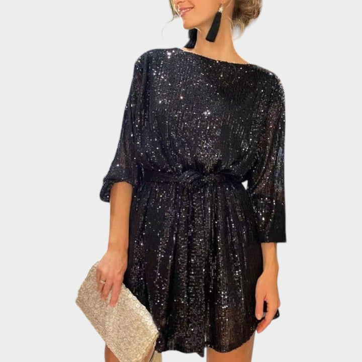 Odette | Women's Sequin Cocktail Dress | Waist Tie Mini