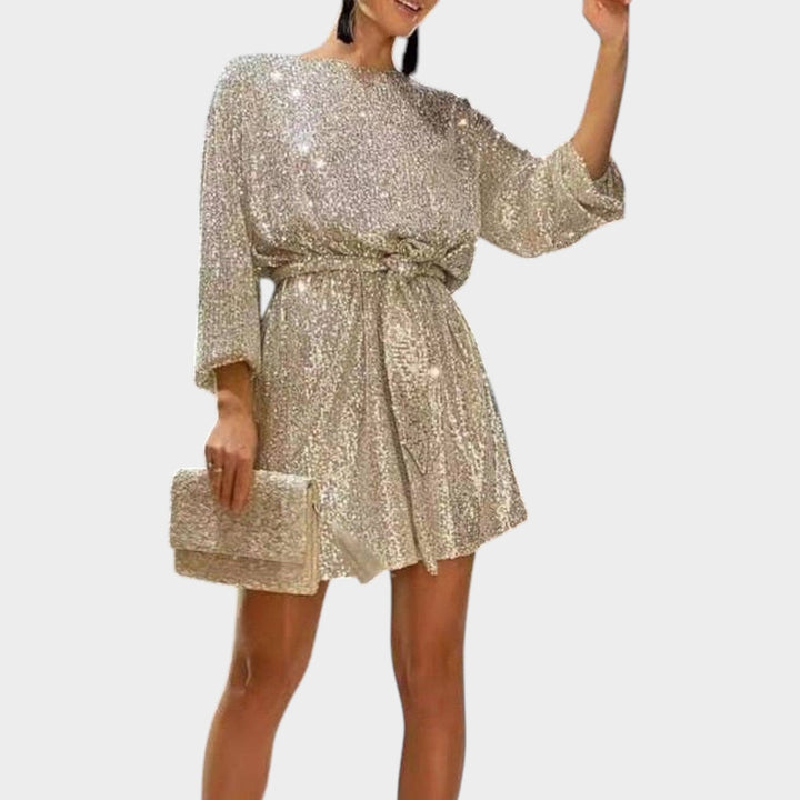 Odette | Women's Sequin Cocktail Dress | Waist Tie Mini
