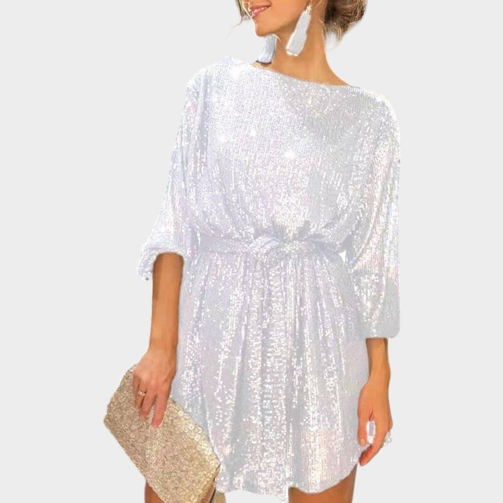 Odette | Women's Sequin Cocktail Dress | Waist Tie Mini