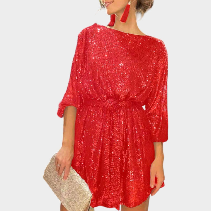 Odette | Women's Sequin Cocktail Dress | Waist Tie Mini