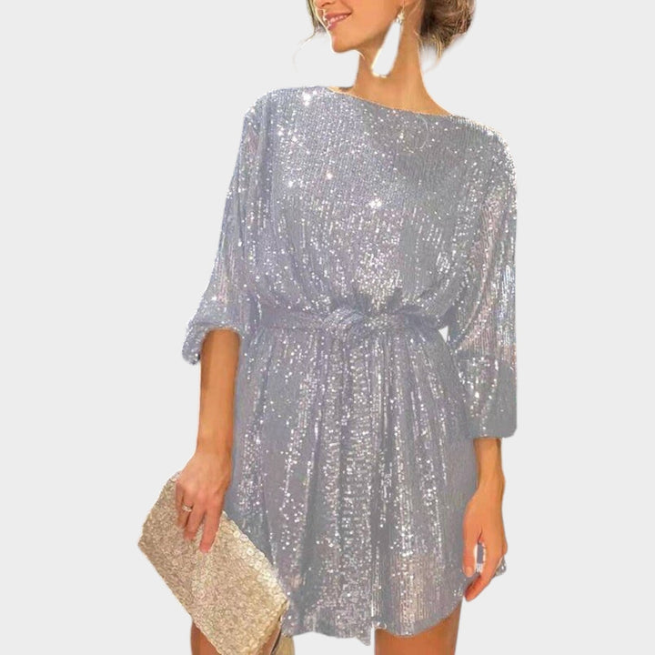 Odette | Women's Sequin Cocktail Dress | Waist Tie Mini