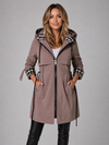 Women’s Hooded Long Jacket – Adjustable Waist Zip Coat