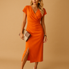 Verity | V-Neck Front Split Elegant Midi Dress